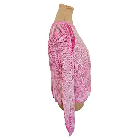 Cotton by Autumn Cashmere Neon Inked Scallop Shaker Crew in Bubble Gum Sz M - Picture 5 of 9